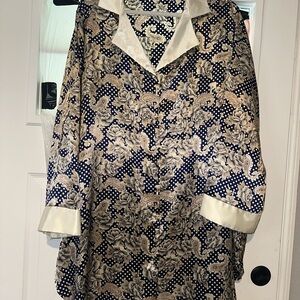 Vintage Petra Fashions Navy Paisley Robe with Cream Accents